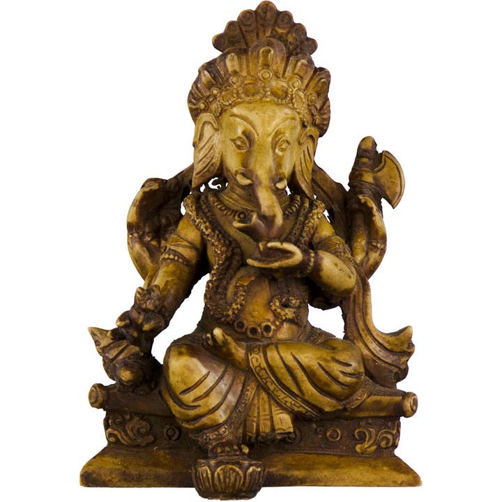 Resin Statues Antique 4" Ganesha Natural (Each) for wholesale by Kheops International