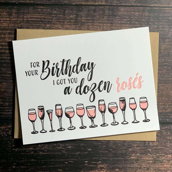 Birthday Wine Card. Funny Birthday Card. Dozen Rosés Card. for wholesale by Kincaid Creative