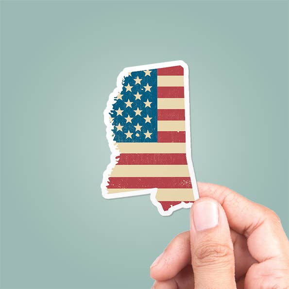 Mississippi American Flag Sticker Vinyl Decal for wholesale by CJ's Sticker Shop