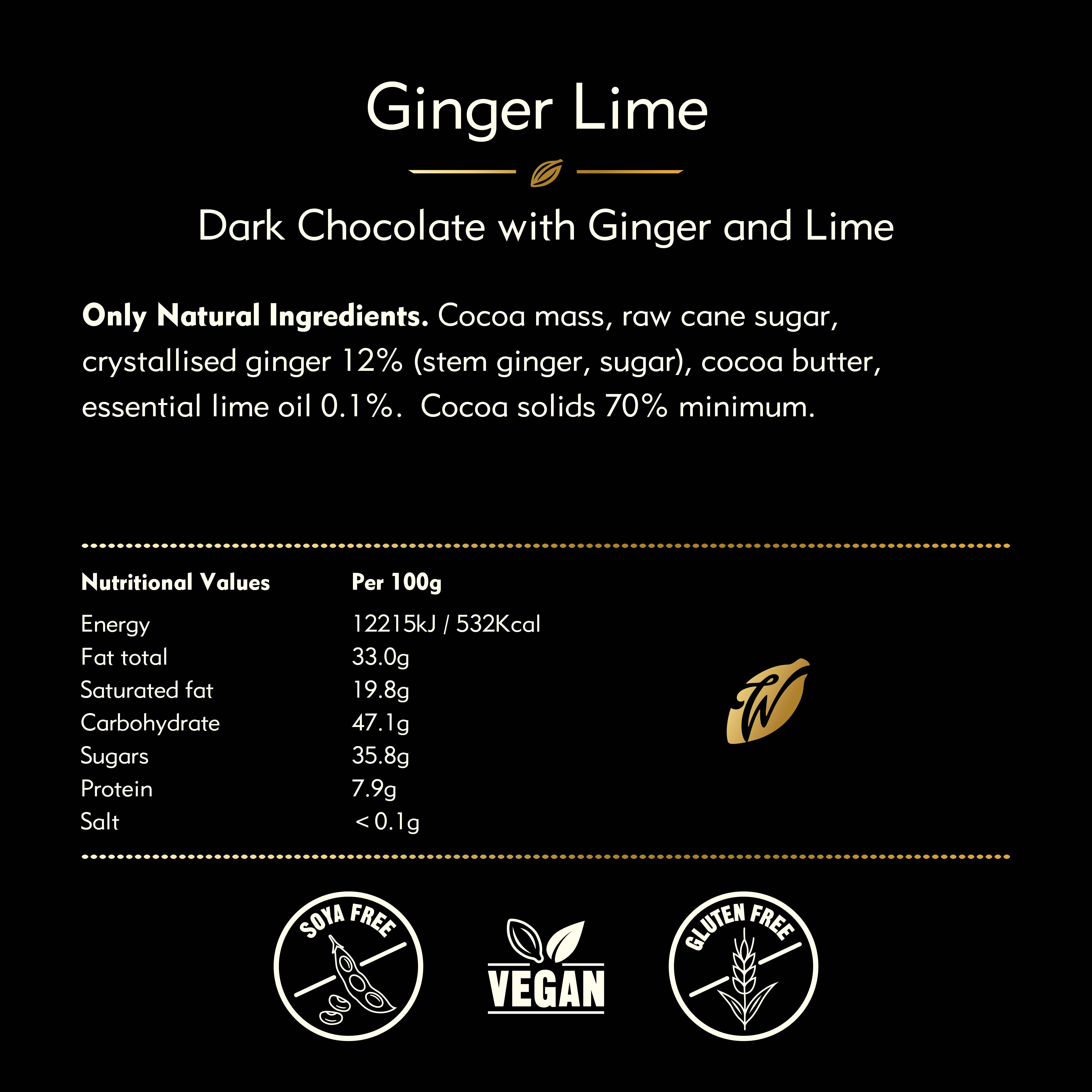 Willie's Cacao USA - Wholesale Chocolate Bar - Ginger Lime. Dark Chocolate bar w. Ginger & Lime. Vegan4