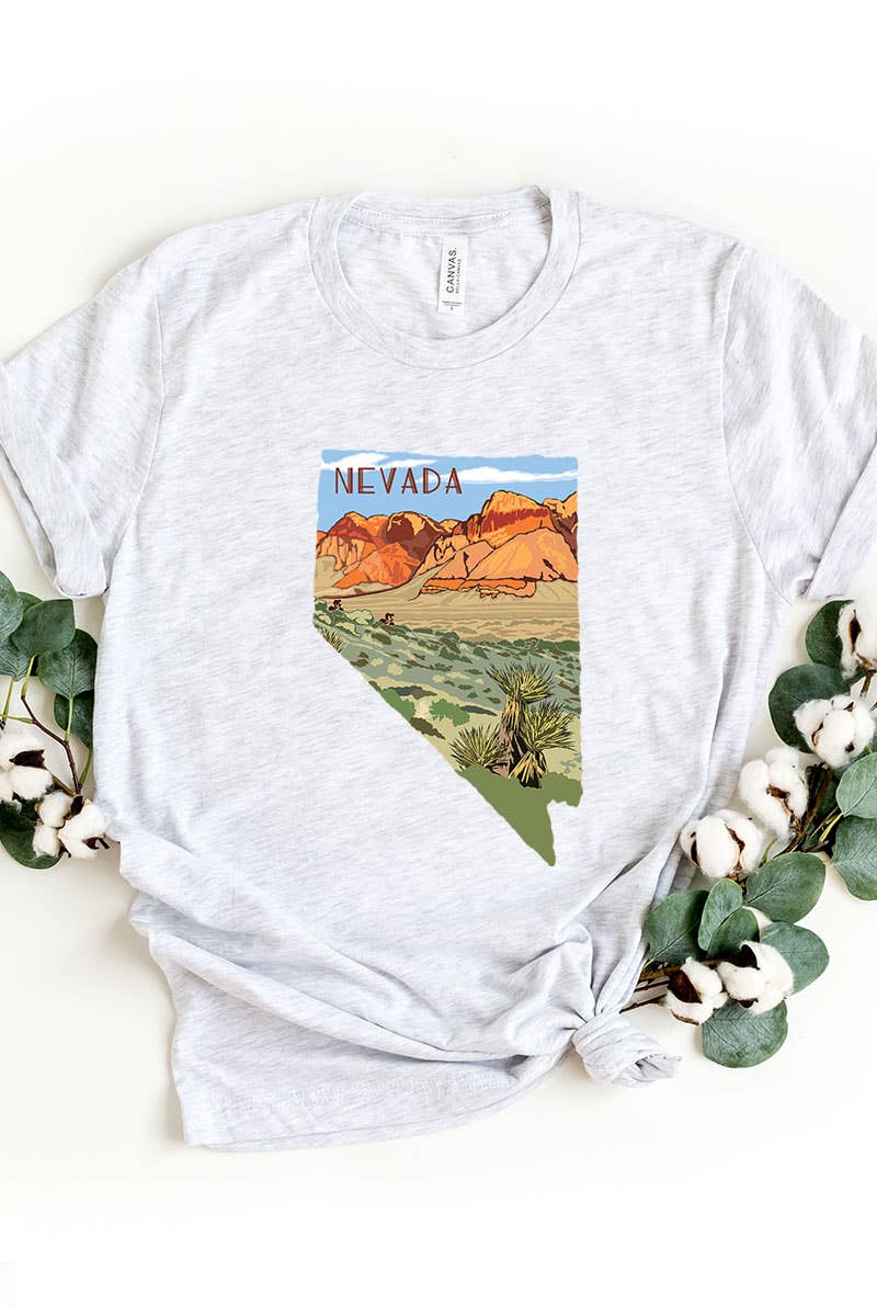 COLORBEAR - Wholesale Screen Printed T-Shirt - Women's - Nevada STATE LANDSCAPE UNISEX SHORT SLEEVE0