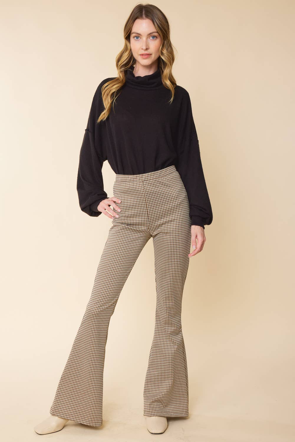 FSL Apparel - Vente Pantalon – femme - SP7050-B - PETIT PANTALON ÉVASÉ À ENFILER À IMPRIMÉ PIED-DE-POULE2