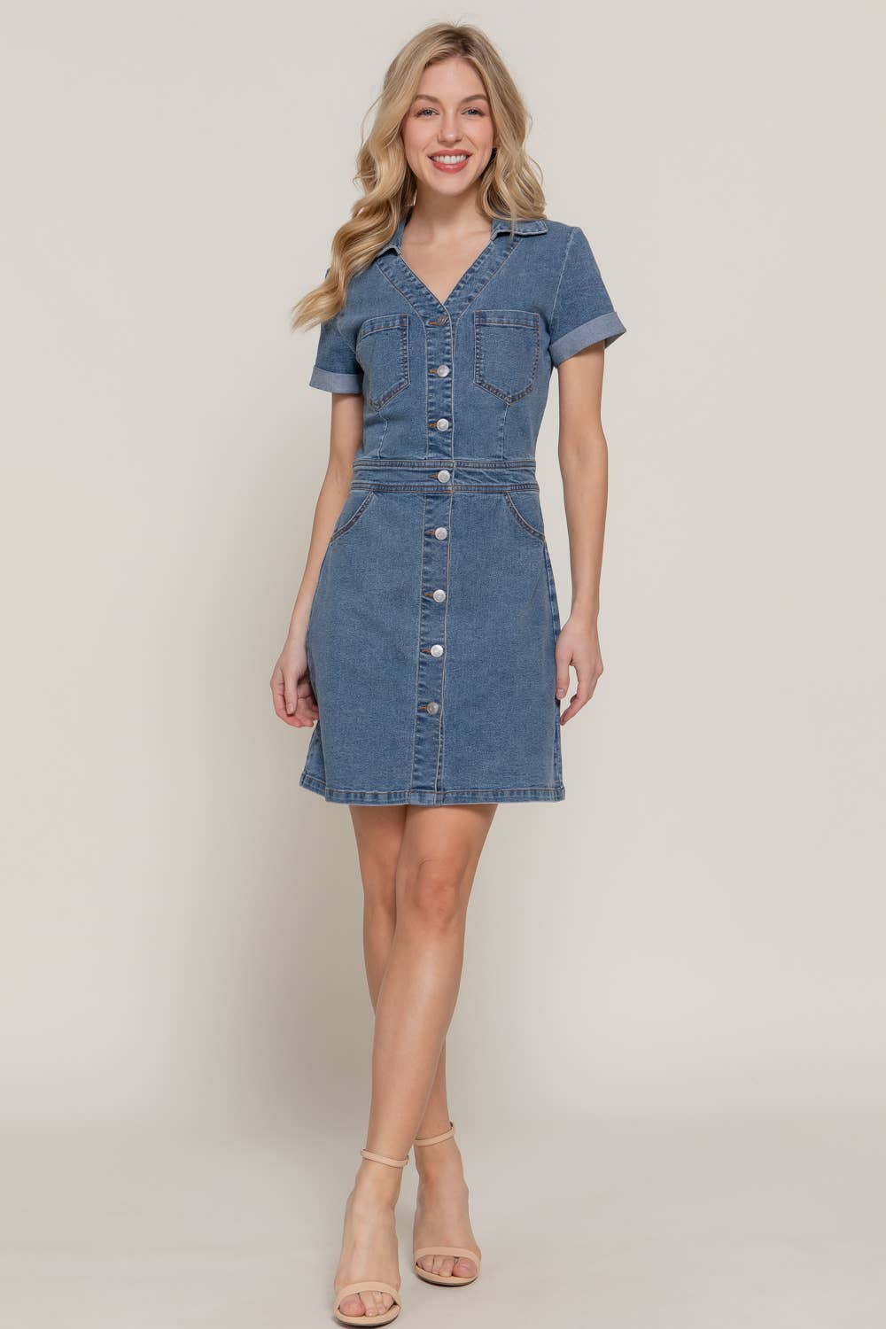 Short Sleeve Stretch Denim Mini Dress for wholesale on Faire5