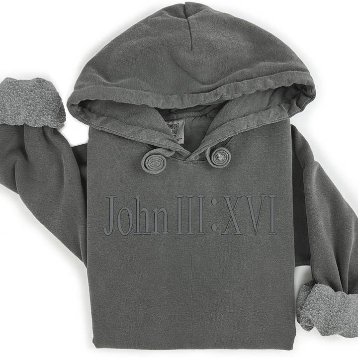 Bible Verse Embroidered Comfort Colors Hoodie, John 3:16 for wholesale by Shop near the corner