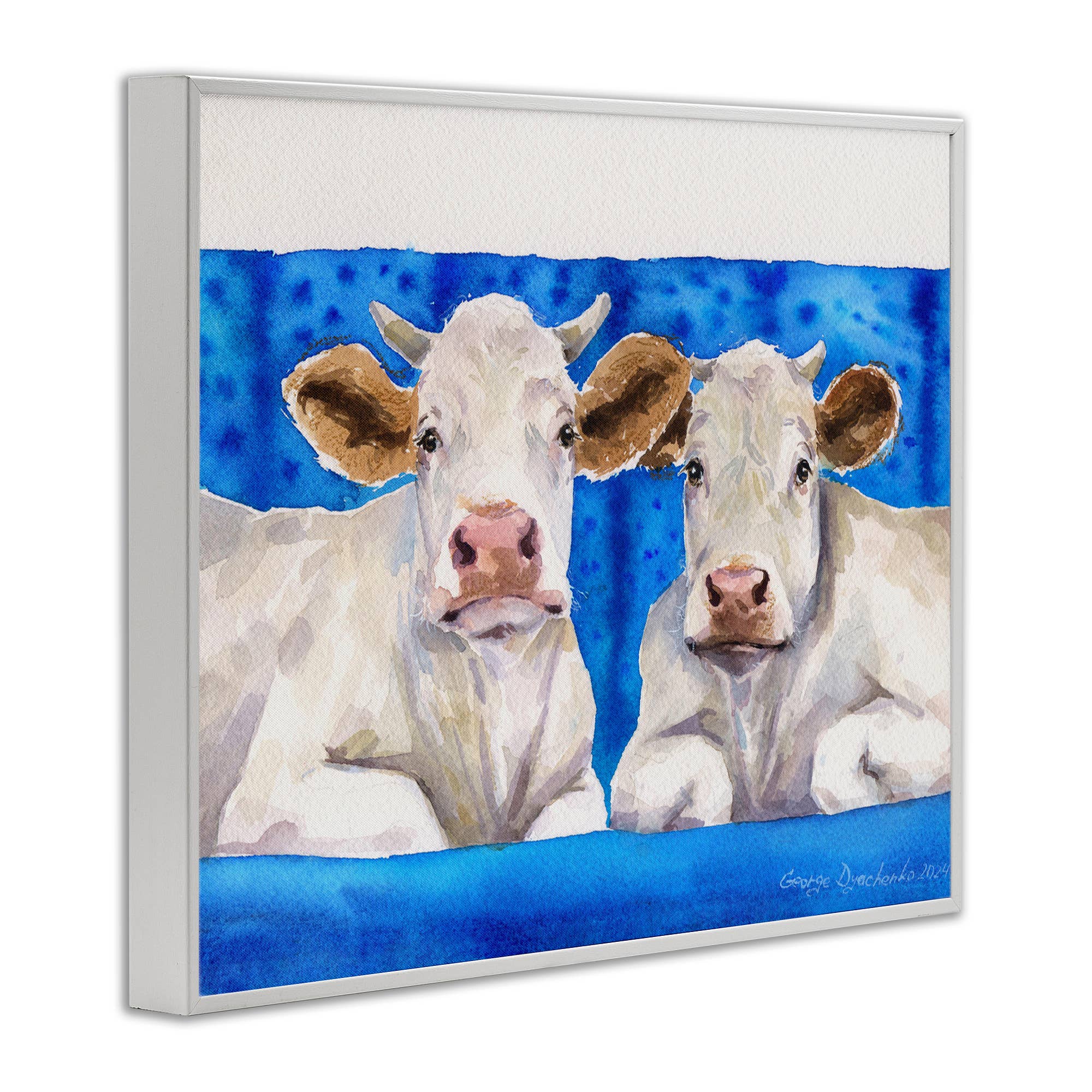 Stupell Industries - Wholesale Wall Sign - Two White Cows on Blue - Framed Wall Art15