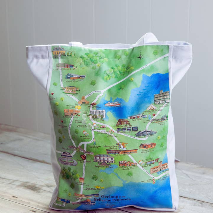 Tote Bag Geelong & the Bellarine Peninsula 1.0 Wine Region Map for wholesale by Australian Map Gifts