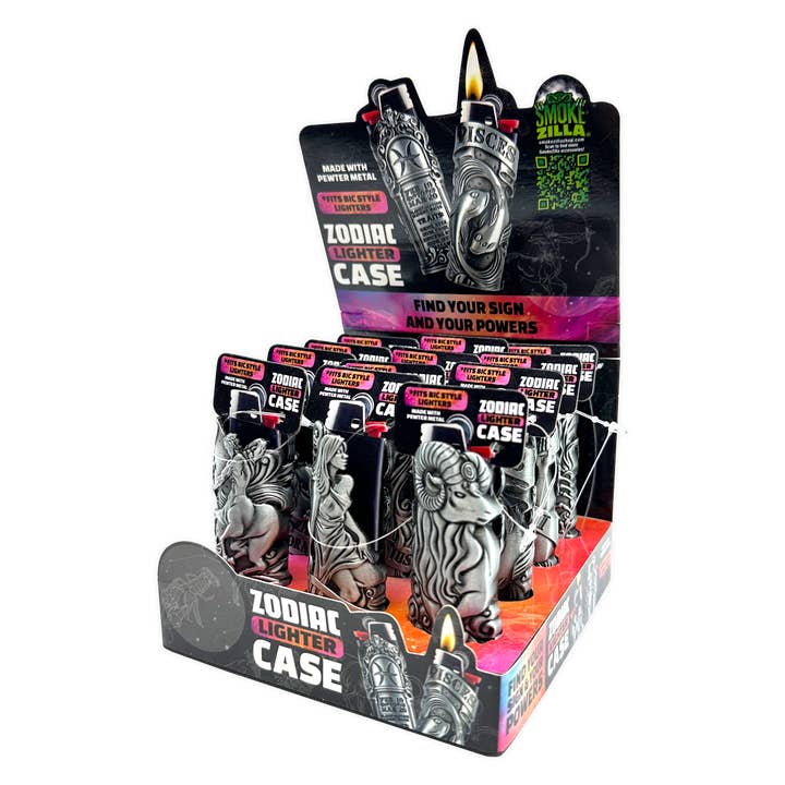 Novelty Brands - Wholesale Retailer Display - Home & Living - Metal Zodiac Lighter Case Assortment- 12/Display