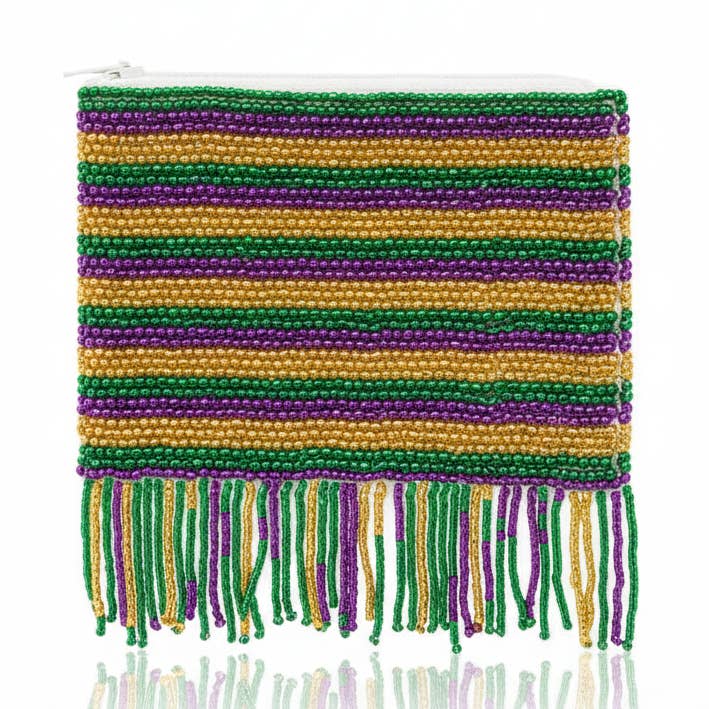 Bolsa de Moedas com Franjas de Contas Listradas de Mardi Gras por atacado de GiftsbyPR