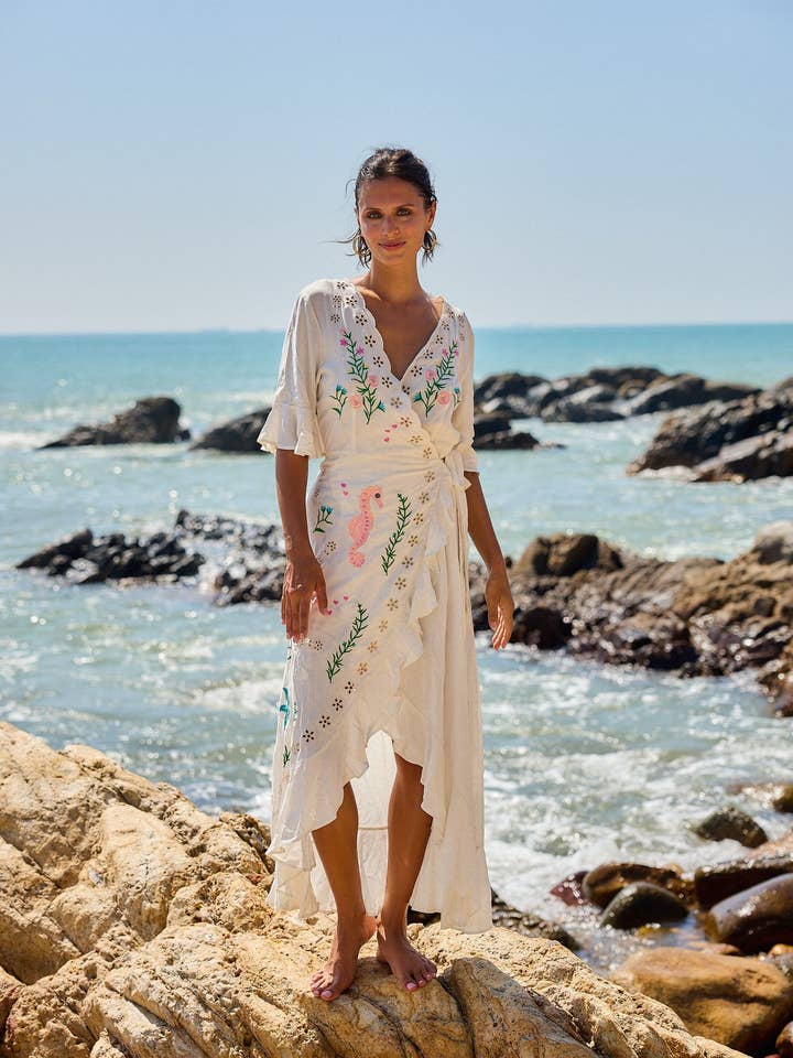 ASYMMETRIC EMBROIDERED VISCOSE LINEN DRESSES for wholesale by SWEET MAGIC MODA Y COMPLEMENTOS