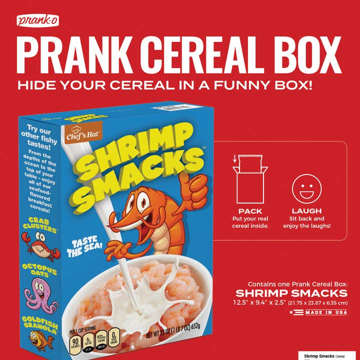 Prank-O - Wholesale Gag Gift/Novelty Gift - Shrimp Smacks Prank Cereal Gift Box