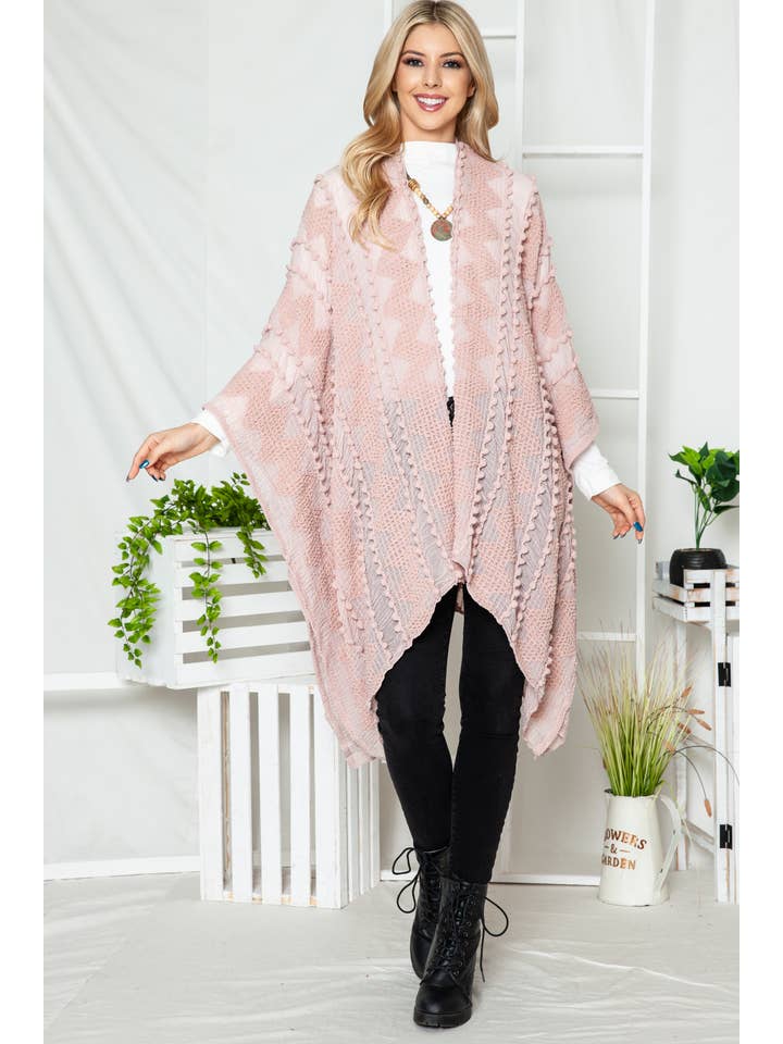 Justin & Taylor - Wholesale Kimono - Women's - Puffer-Up | Soft Textured Cover-Up Kimono With Pom Detail32