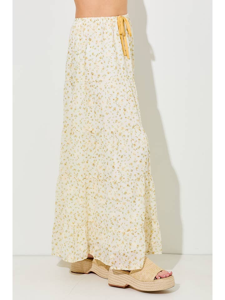 Baevely by Wellmade USA - Wholesale Top & Skirt Set - Women's - FLORAL TIERED MAXI SKIRT