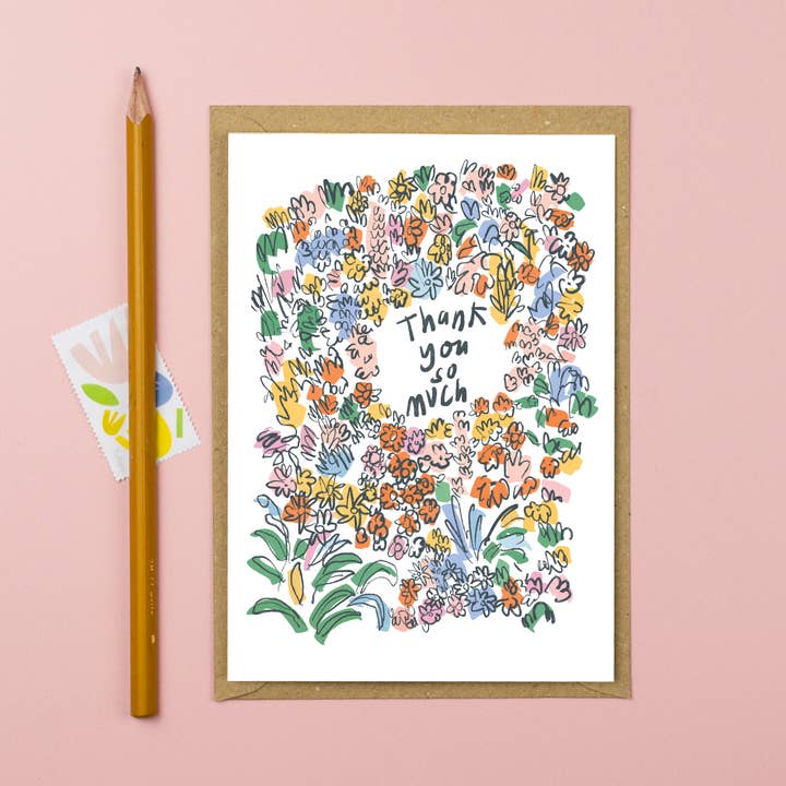 Thank you so much floral card for wholesale by Letterbox Lane