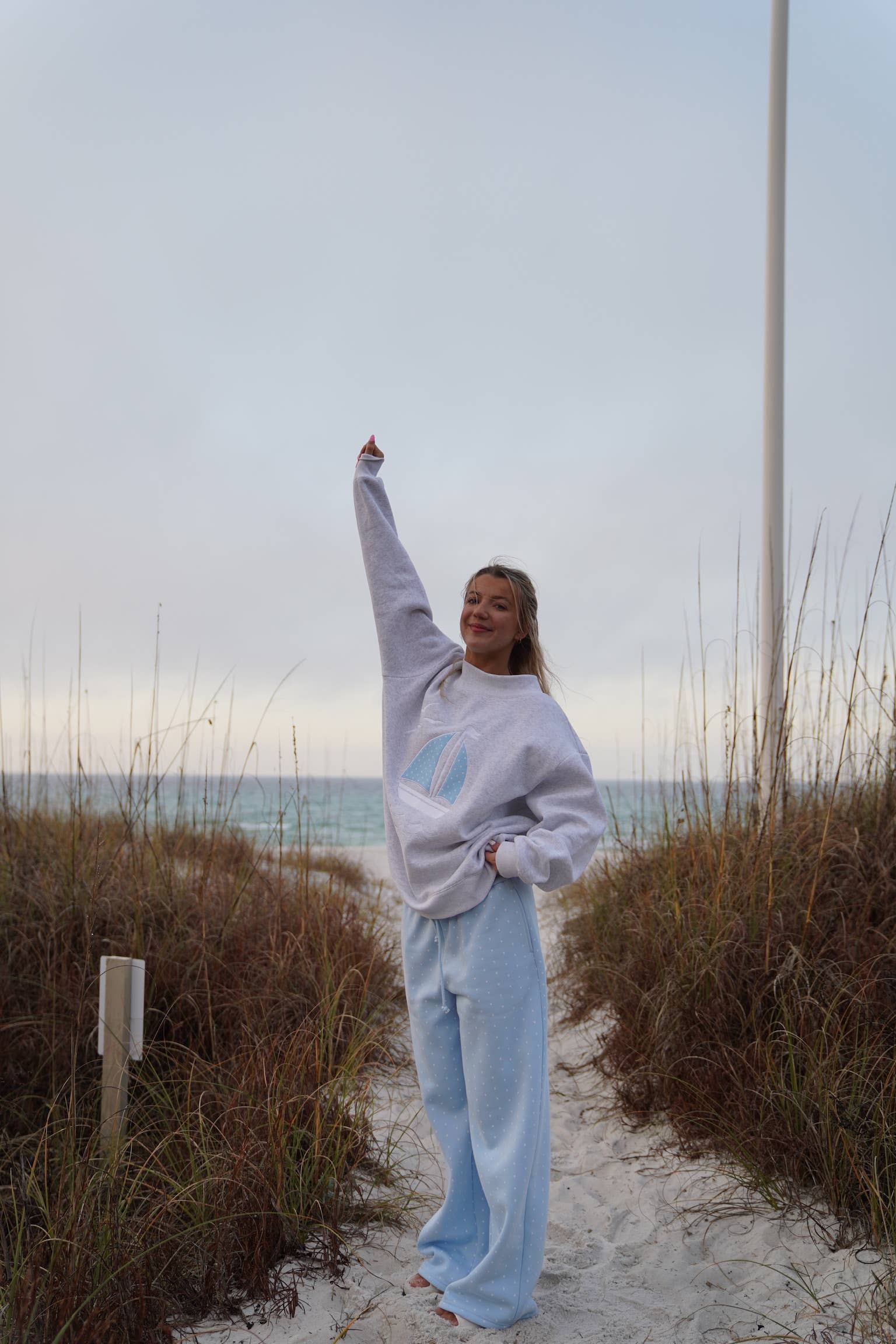 Sunkissed Coconut - Wholesale Sweatshirt - Women's - Polka Dot Sailboat Embroider Mockneck Sweatshirt8