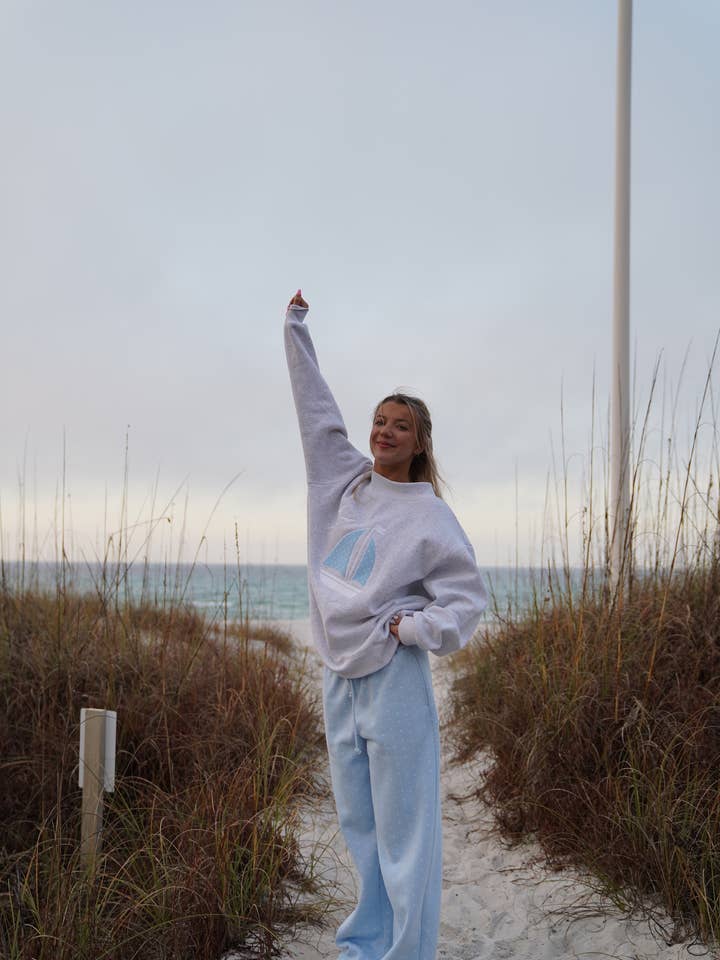 Sunkissed Coconut - Wholesale Sweatshirt - Women's - Polka Dot Sailboat Embroider Mockneck Sweatshirt8