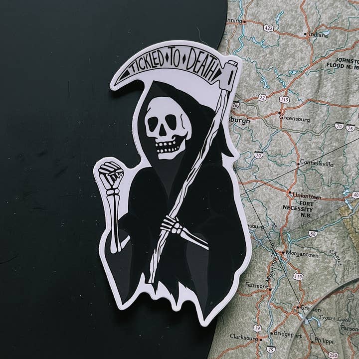 tickled to death // sticker for wholesale by Hippie’s Daughter