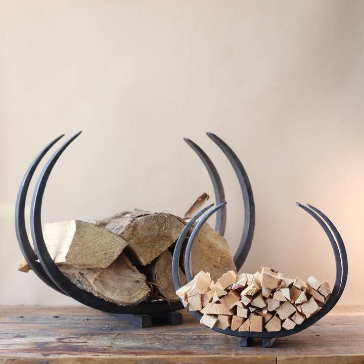 Coach House Forge – wholesale Fireplace mantel – Hand Forged Iron 'Long Horn' Kindling Storage3