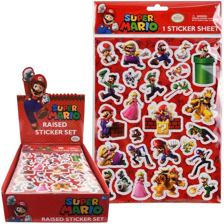 Super Mario Brothers Raised Sticker Sheet for wholesale by Deluxe Import Trading