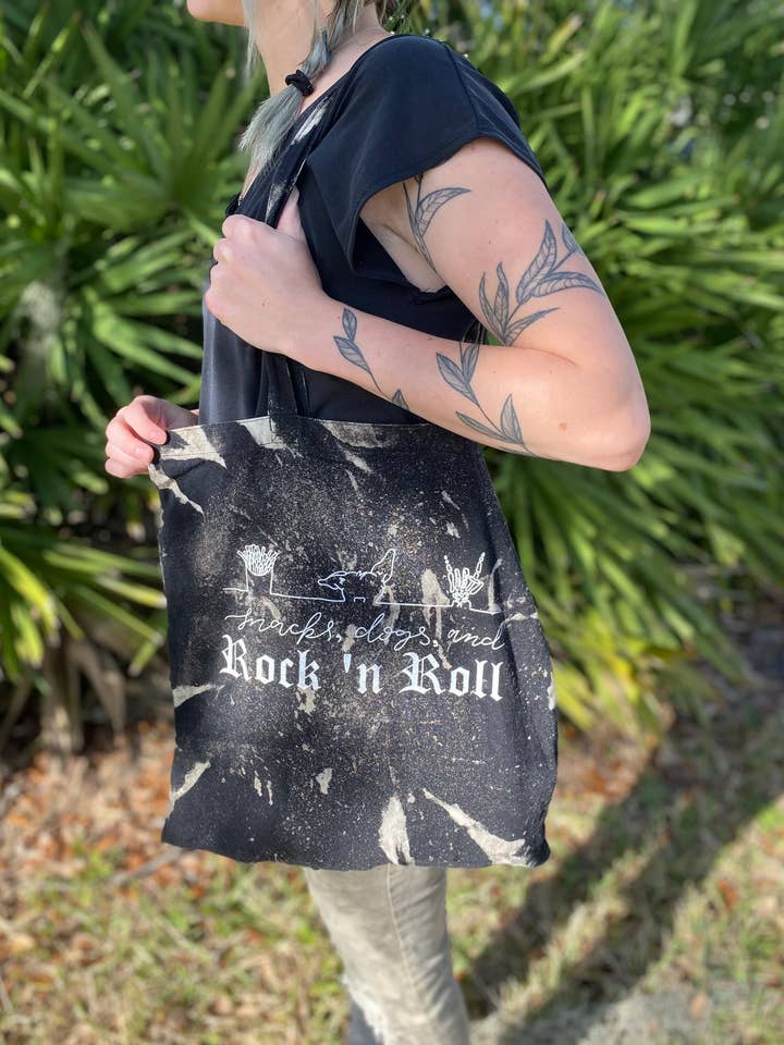 Snacks, Dogs, and Rock n Roll Tote Bag for wholesale by Jessi's Messes