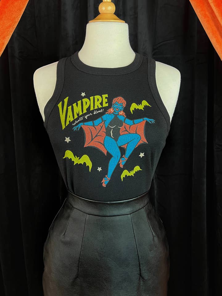 The Vampire Rib Racer Tank in Black for wholesale by Mischief Made