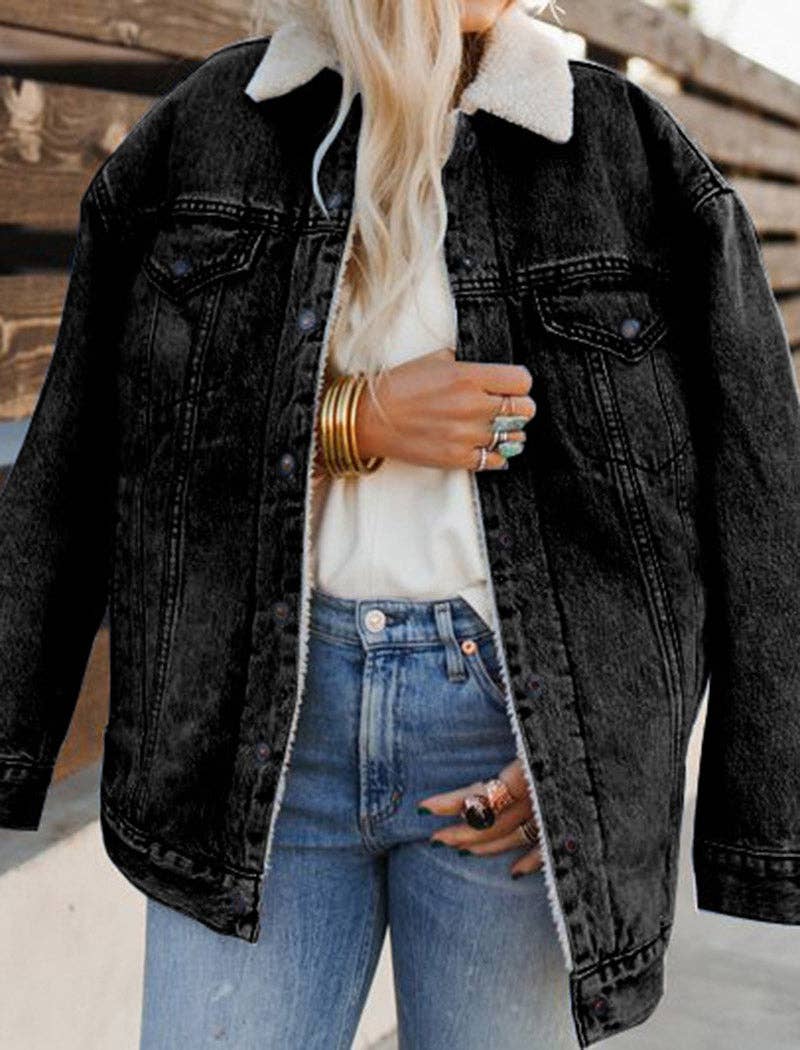 safistyle - Wholesale Denim Jacket - Women's - Oversized Fleece-Lined Denim Jacket3