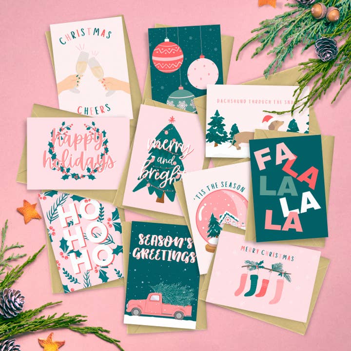 Christmas Greetings Cards Pack of 10 for wholesale by Alaina Creates