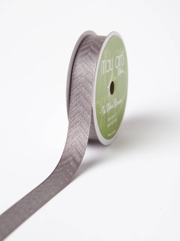 5/8" Wired Pewter Woven Chevron Ribbon for wholesale by May Arts Ribbon