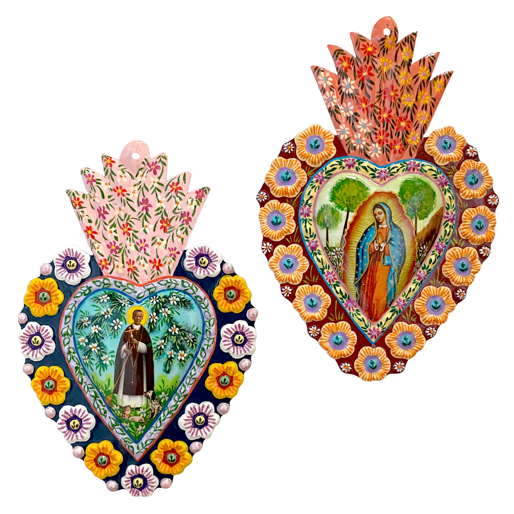 Tesoros Trading Company - Wholesale Wall Accent - Painted Milagro Heart, Sm, Peru4