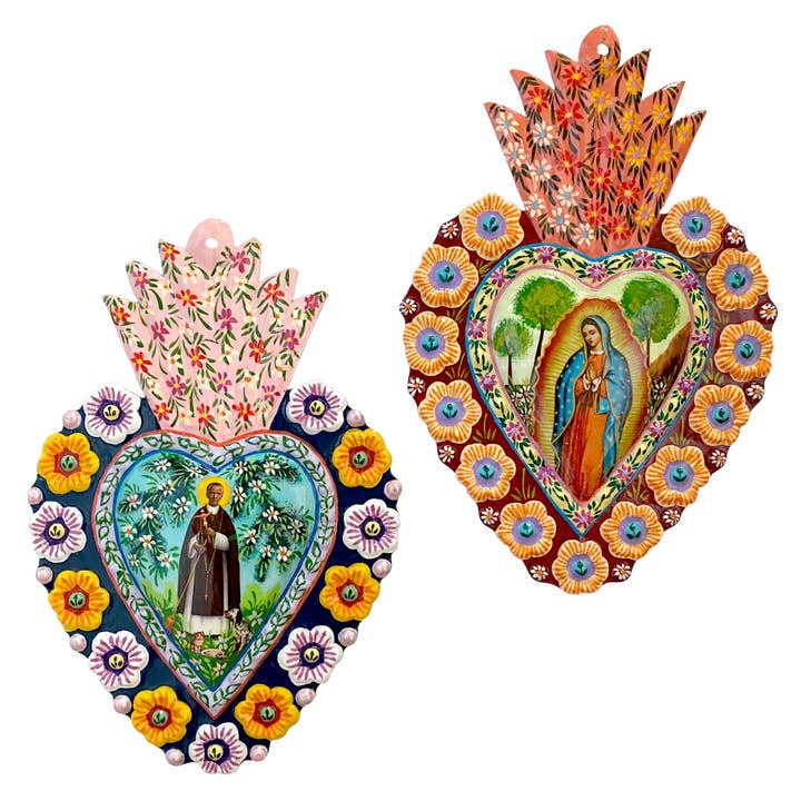 Tesoros Trading Company - Wholesale Wall Accent - Painted Milagro Heart, Sm, Peru4