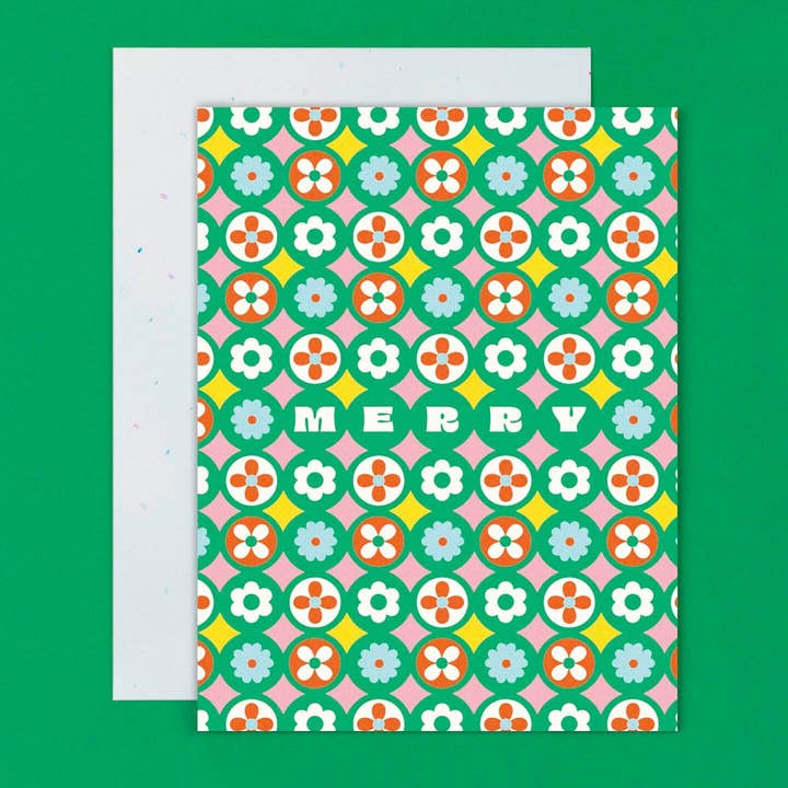 My Darlin' - Wholesale Christmas Card - Razzle Dazzle Merry • Retro Flowers Holiday Card or Set