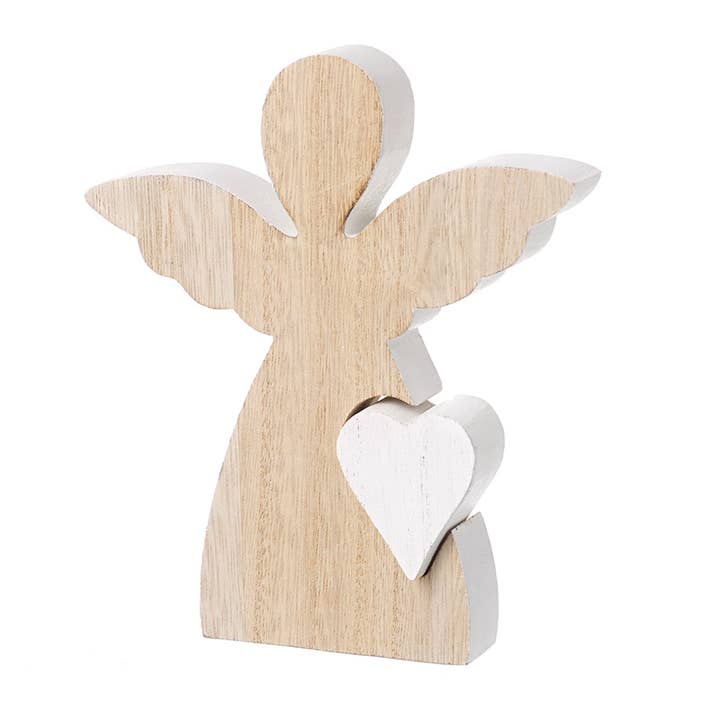 Heaven Sends – wholesale Decorative tabletop object – WOODEN ANGEL WITH WHITE CUT OUT STAR