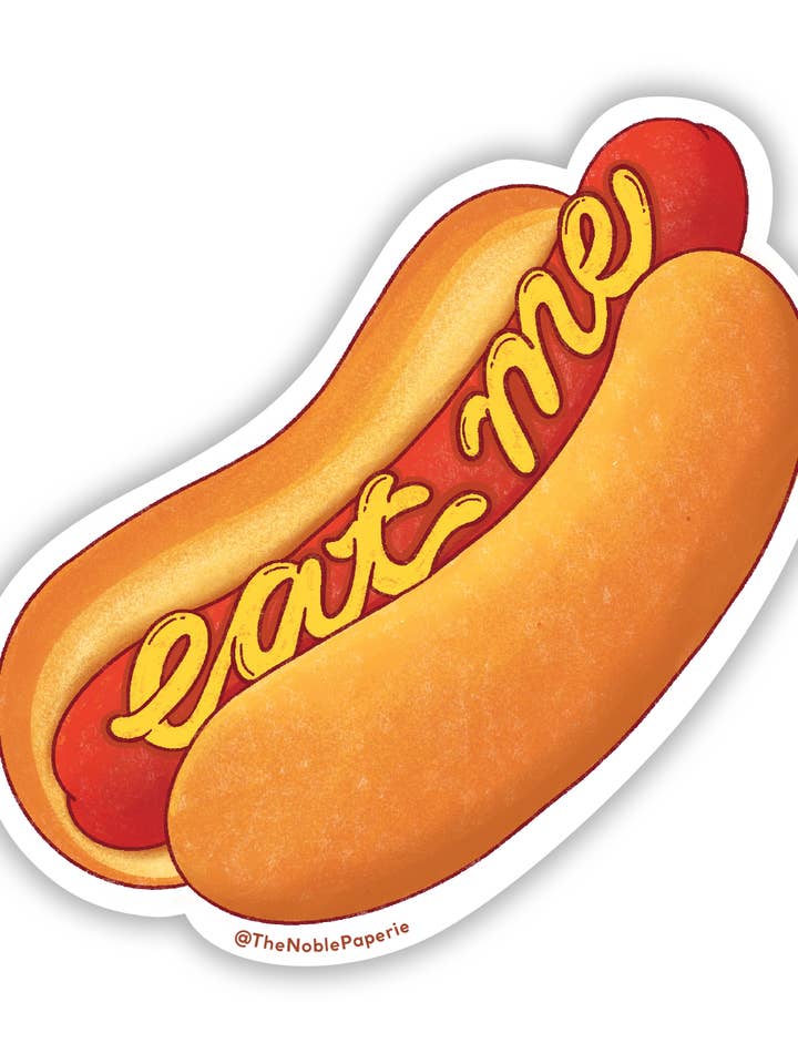 Eat Me | Hot Dog Funny Food Playful Quirky Foodie Sticker for wholesale by The Noble Paperie