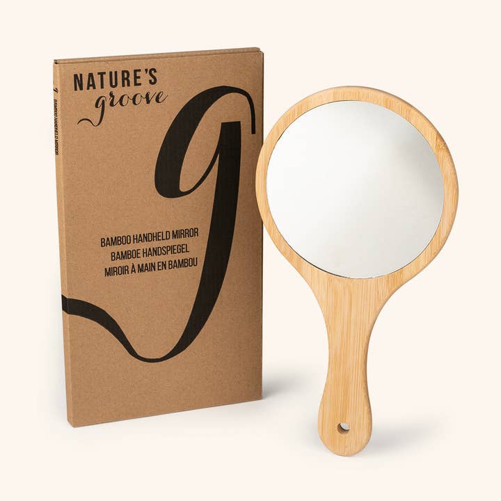 Espejo de mano de bambú con asa certificado FSC - 15 cm para venta al por mayor de NATURE'S groove
