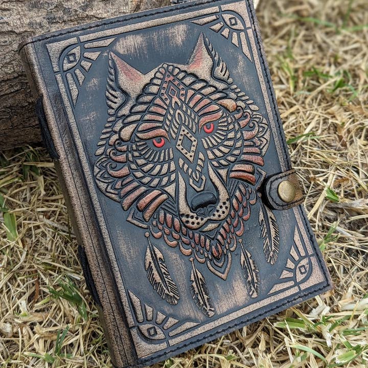 R K Handicrafts and Exporters - Wholesale Journal/Diary - Wolf Embossed Leather Journal diary with 200 Handmade pages