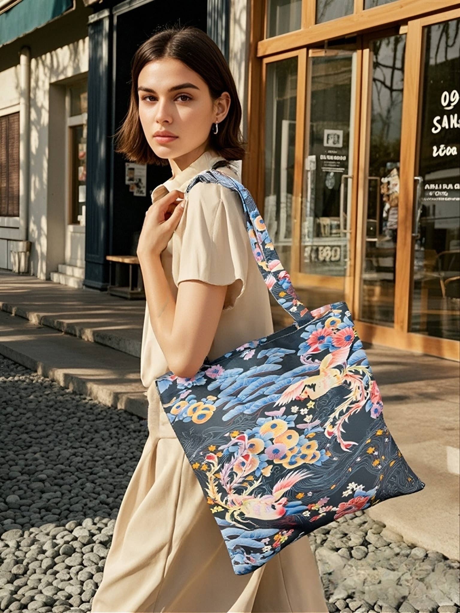 JC Sunny Fashion - Wholesale Tote Bag - Women's - JCFB0104 Traditional Japanese Phoenix and Cloud Motif Tote Bag1