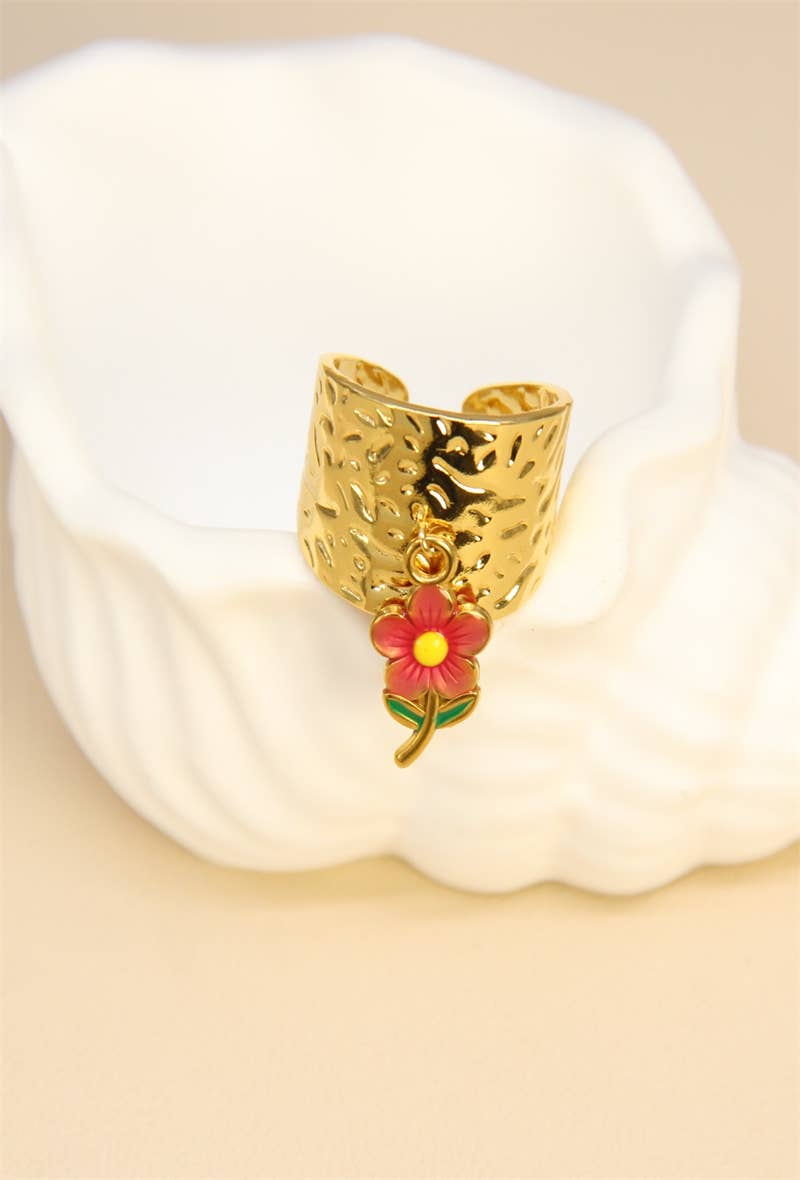 Adjustable Flower Ring in Stainless Steel - Golden Elegance for wholesale on Faire0