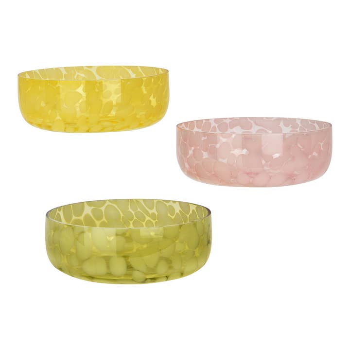 Decoratieschaal van glas, 3-voudig, Geel/Roze/Groen (B/H/D) 21x7x21cm voor wholesale door Wurm