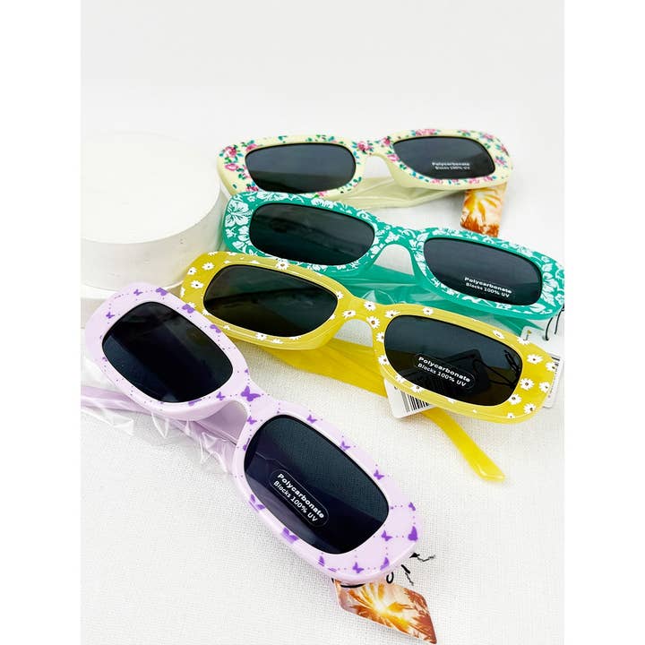 MIX COLOR Flower Pattern Retro Oval Sunglasses for wholesale on Faire