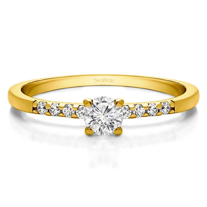 .32 Round Shared Prong Set Engagement Ring in Yellow Gold for wholesale by TwoBirch