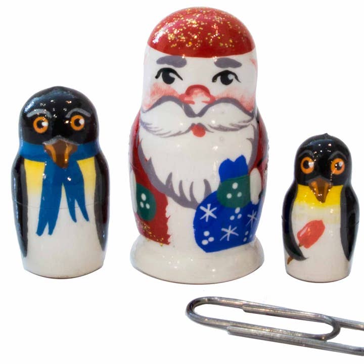 Mini Santa w/ Penguins Nesting Doll 5pc./1" for wholesale by Golden Cockerel