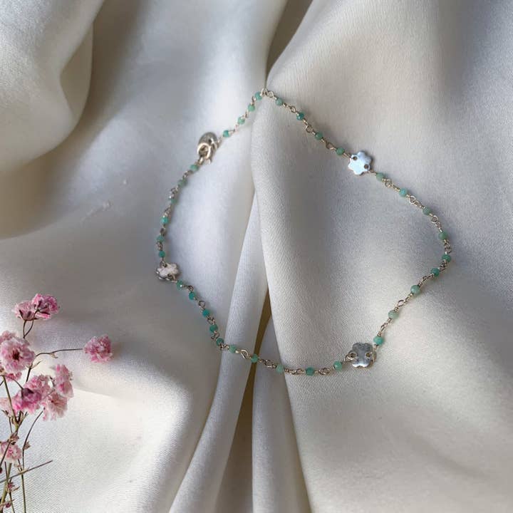 Aglaé silver and chrysoprase anklet (BCHACH6) for wholesale by Sophie Deschamps Bijoux