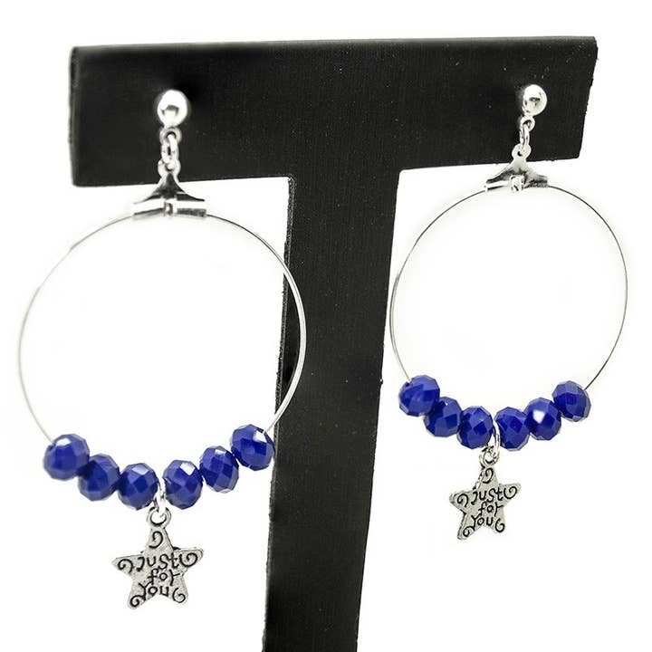 Just for You Star Hoop Earring with Star and Carved Glass for wholesale by Las Joyas de Amanda