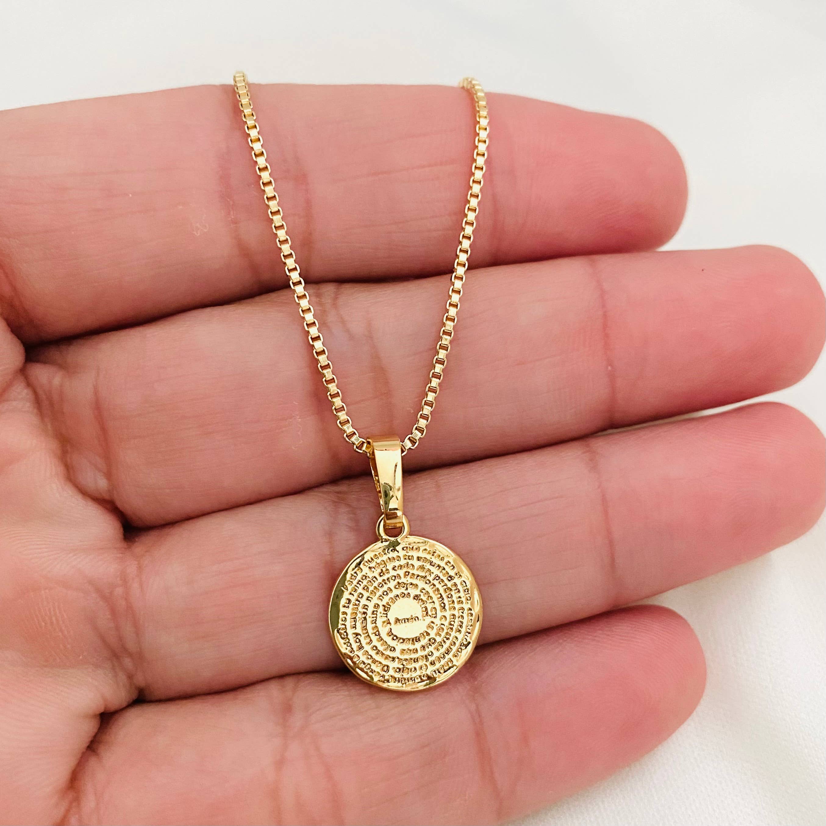 Housegoldjewelry – Großhandel Kette mit Anhänger/Charm – Spanische Gebetsmedaillon-Halskette, Vaterunser-Gebetsmedaille1