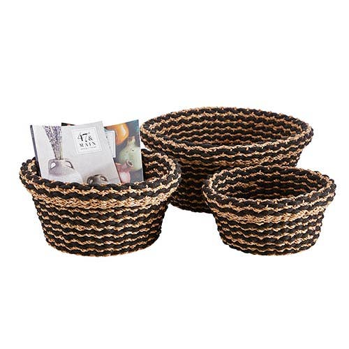 Angle - Wholesale Basket - Rnd Black Stripe Basket Set/3