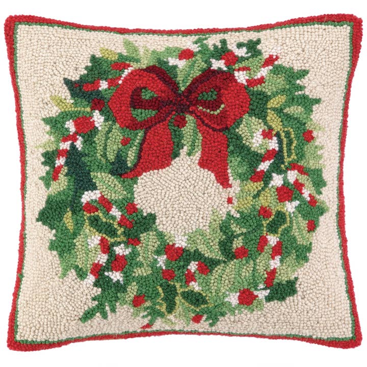 Classic Christmas Wreath Hook Pillow - Sally Eckman Roberts for wholesale by Peking Handicraft