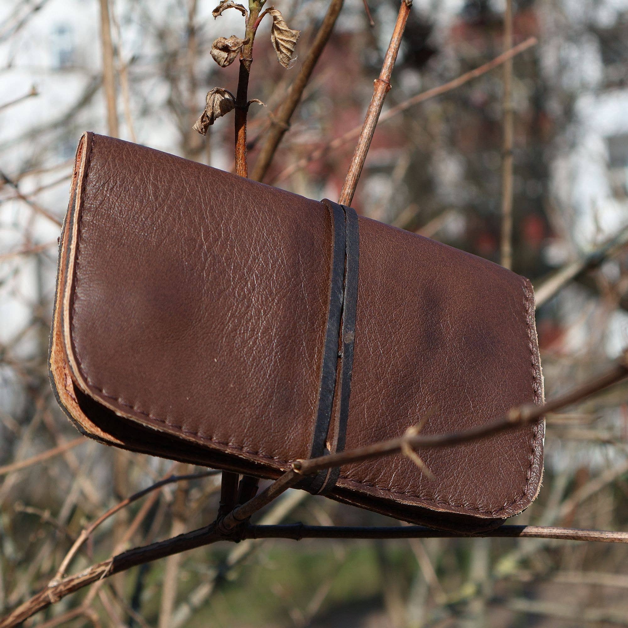 Tribal Trade GmbH – wholesale Cigarette case – Tobacco pouch smooth leather brown with strap tobacco bag4