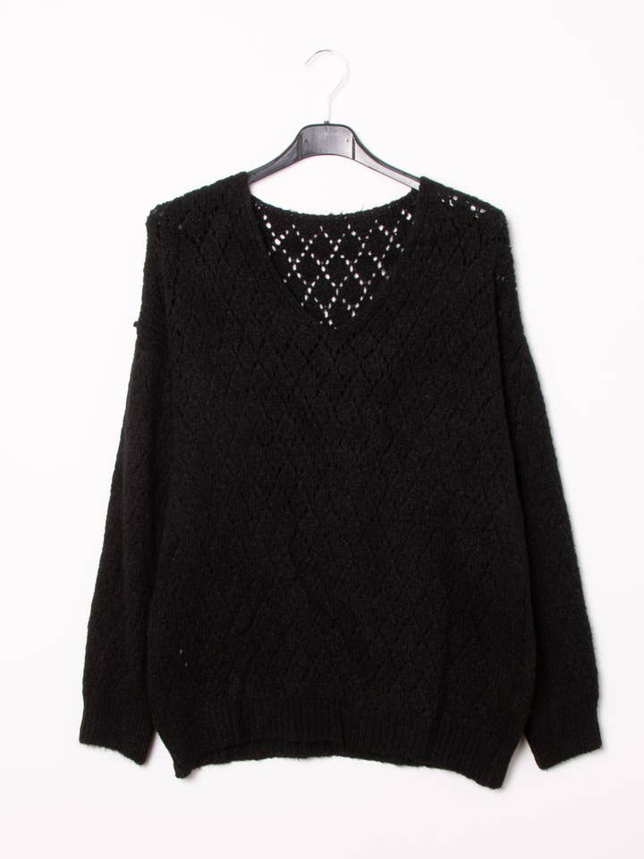 Pépouz' Paris - Wholesale Knit Sweater - Women's - Mohair openwork sweater with diamond pattern PP250517