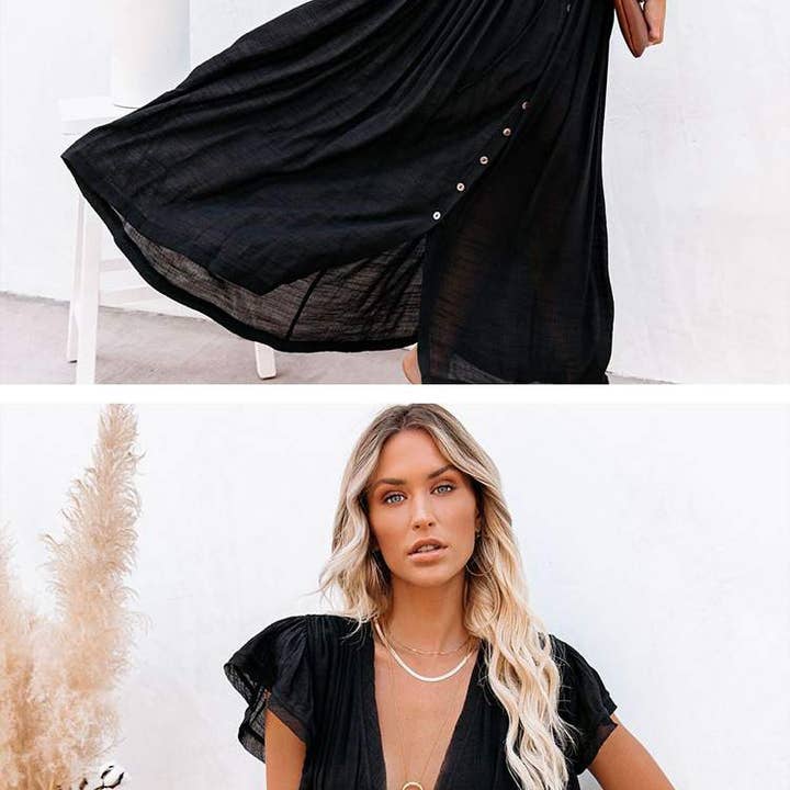 Fashion Combination - Wholesale Dress - Women's - Boho Button-Front Flowy Maxi Dress16