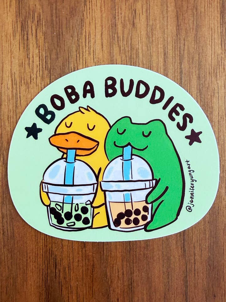 Boba Boble Mælkete Venner Frø And Søde Kawaii AAPI Mad for engroshandel hos Jennifer Yung Art