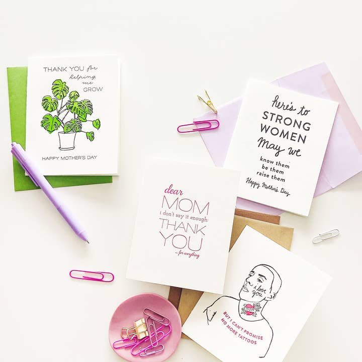 Steel Petal Press - Wholesale Mother's Day Card - No More Tattoos Mom - Letterpress Mother's Day Greeting Card